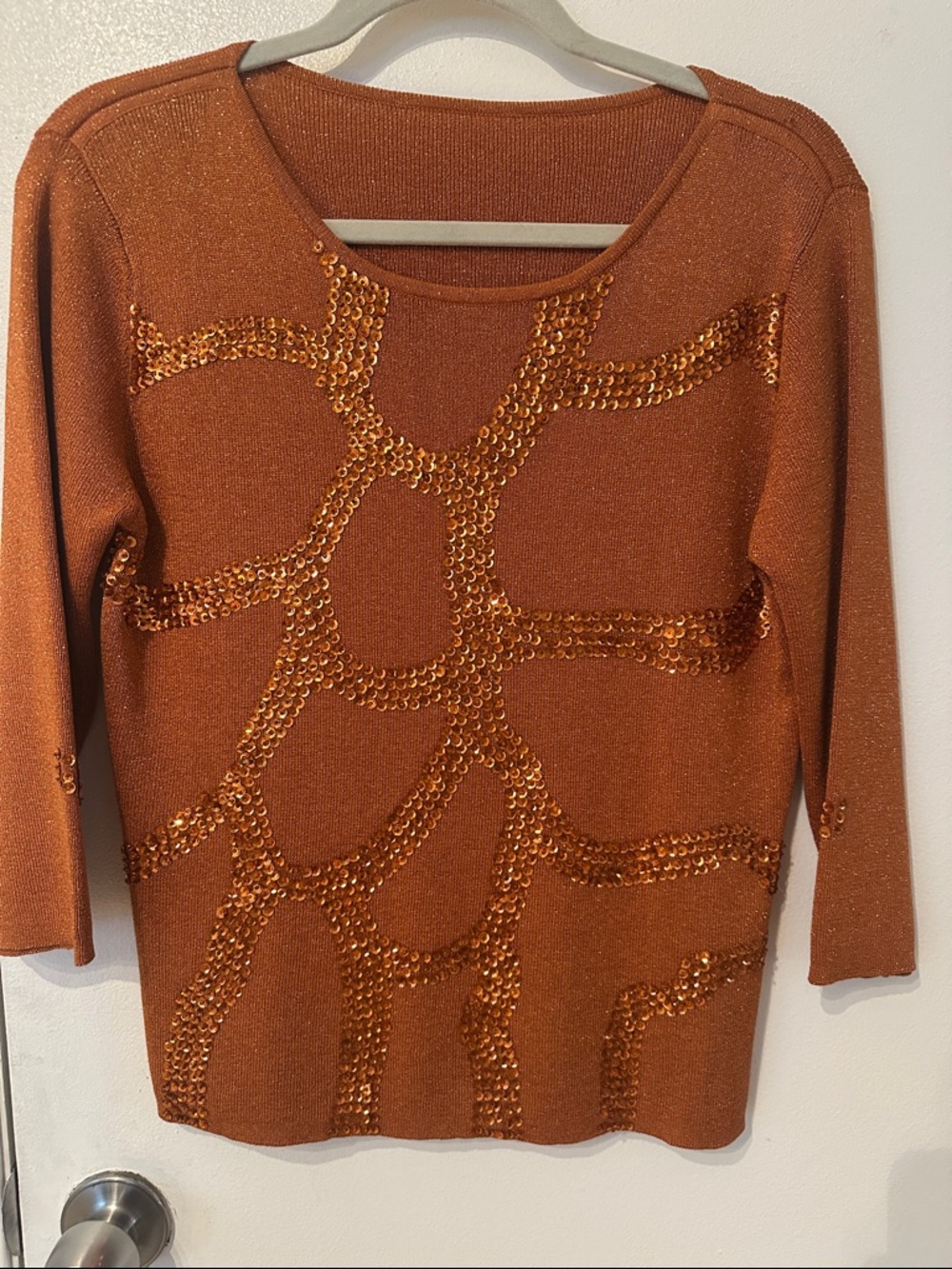 Embellished Copper Sequin Sweater